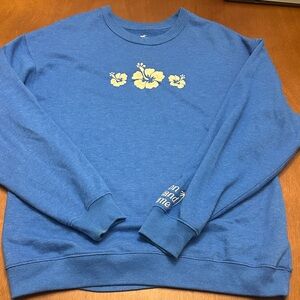 Hollister Royal Blue Lightweight Sweatshirt with Embroidered White Flowers
